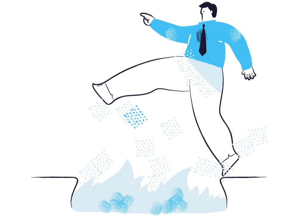 Man walking over a pit of fire
