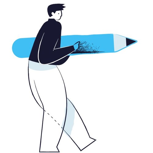 A man carrying a gigantic pencil